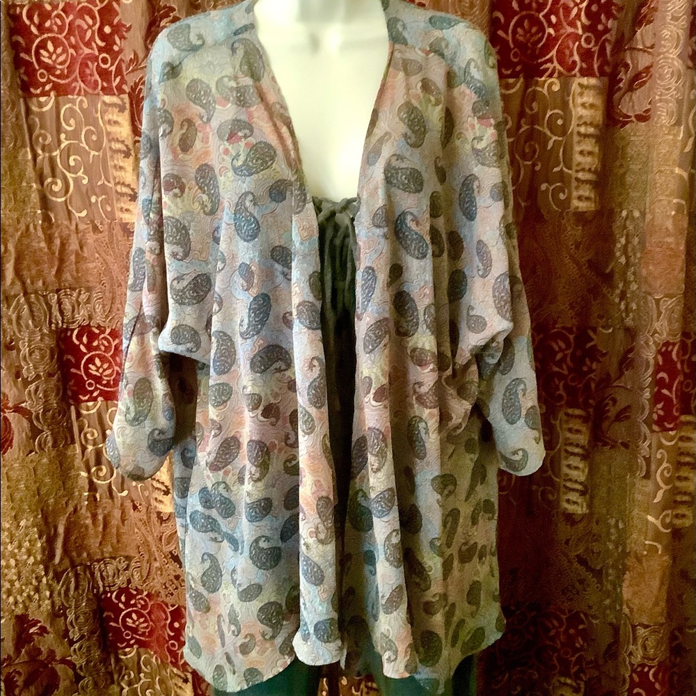 LulaRoe sheer Kimono Tunic top cover-up Jacket 3/4 sleeve NEW Large